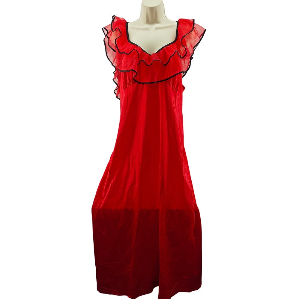 Vintage Spotlight Long Nightgown Drama Ruffle Upper Made USA Womens XXL